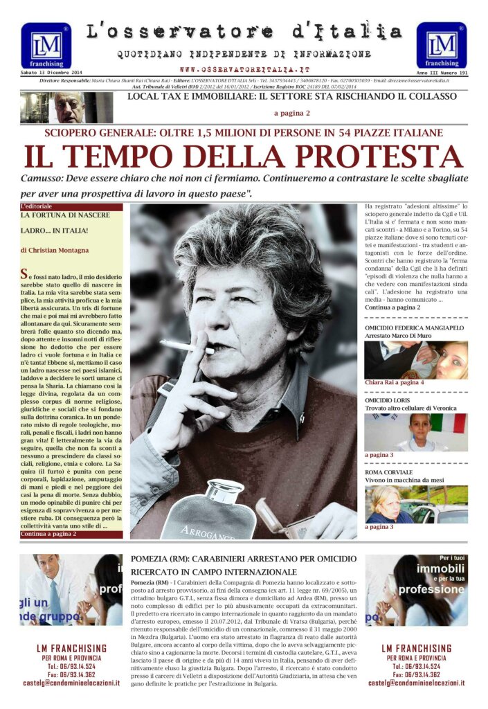 L'osservatore d'Italia edizione del 13 Dicembre 2014